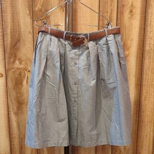 Modcloth Moon Gray Pleated Buttoned down Skirt with Brown Belt